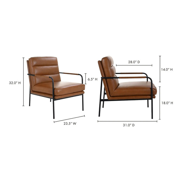 Moe's Home Collection Verlaine Chestnut Brown Leather Armchair