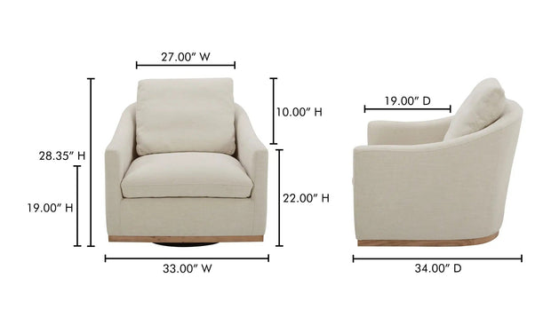 Moe's Home Collection Linden Soft Beige Swivel Chair
