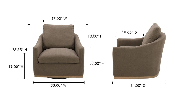 Moe's Home Collection Linden Soft Taupe Swivel Chair