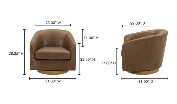 Moe's Home Collection Oscy Tan Leather Swivel Chair