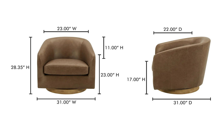 Moe's Home Collection Oscy Tan Leather Swivel Chair
