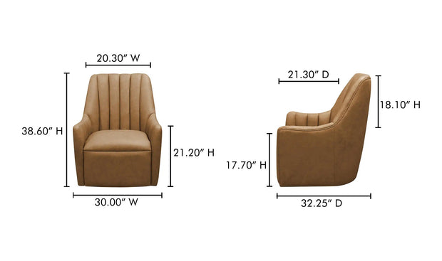 Moe's Home Collection Bowie Tan Leather Swivel Chair