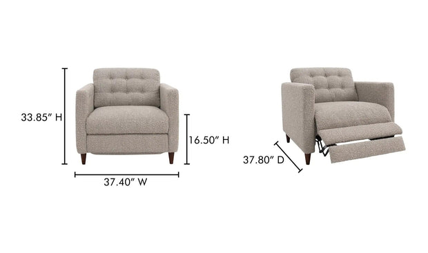 Moe's Home Collection Bridgers Warm Grey Power Recliner Chair