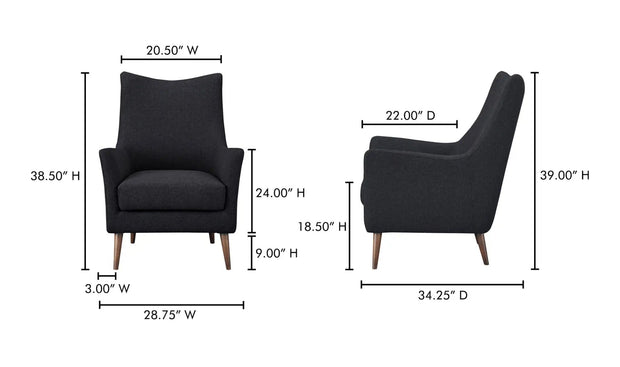 Moe's Home Collection Fisher Charcoal Armchair