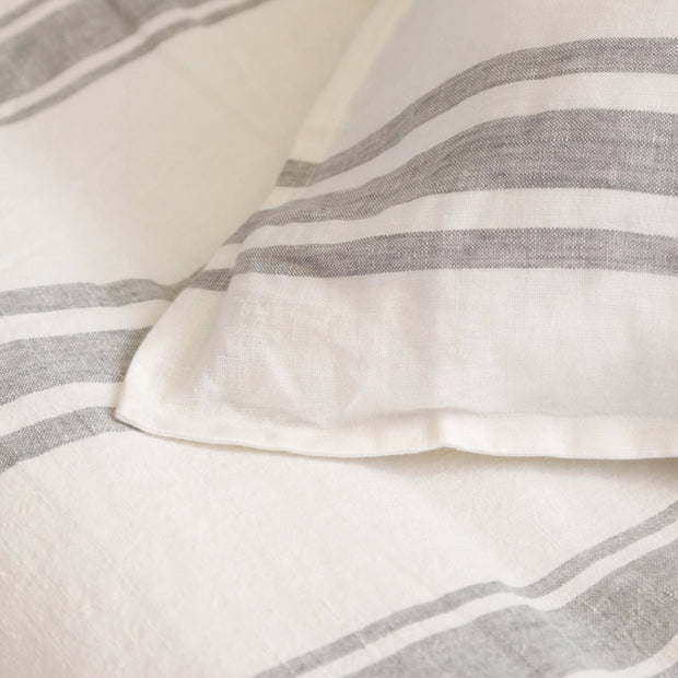 Pom Pom at Home Jackson Cream & Grey Striped Linen Duvet Cover and Pillow Shams ~ Available in Queen and King Sizes