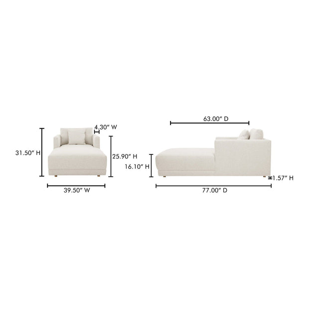 Moe’e Home Collection Bryn Oyster Boucle Velvet Chaise
