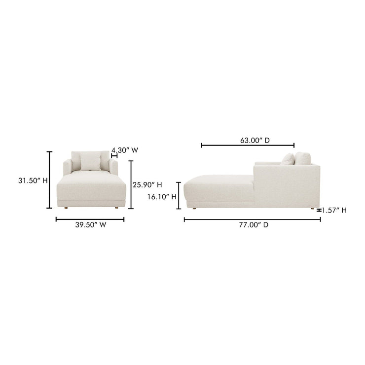 Moe’e Home Collection Bryn Oyster Boucle Velvet Chaise