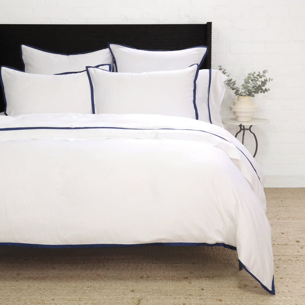 Pom Pom at Home Langston Bamboo Sateen Duvet Cover Set ~ Navy Flange ~ Available in Twin, Queen and King Sizes