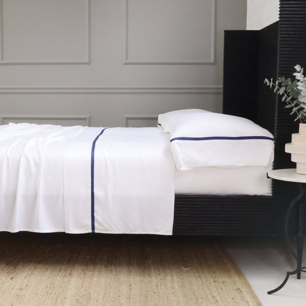 Pom Pom at Home Langston Bamboo Sateen Sheet Set ~ Navy Flange ~ Available in Twin, Queen and King Sizes