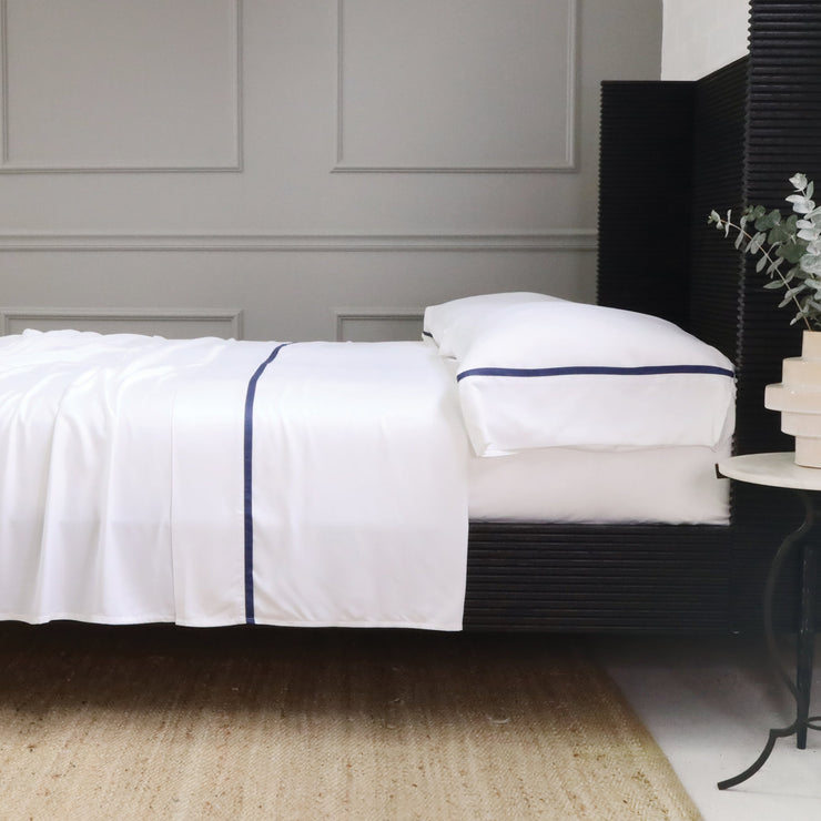 Pom Pom at Home Langston Bamboo Sateen Sheet Set ~ Navy Flange ~ Available in Twin, Queen and King Sizes