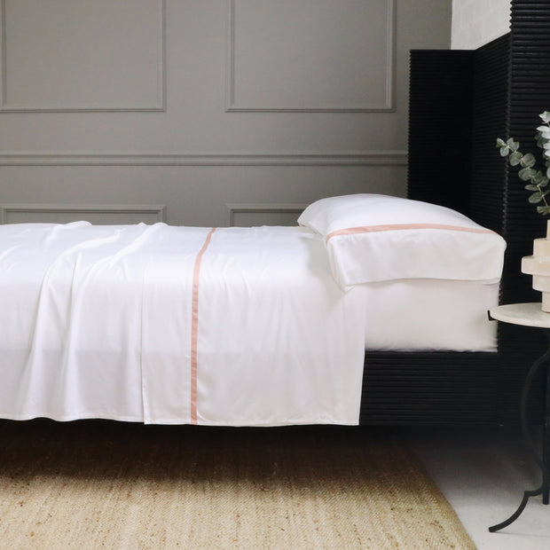 Pom Pom at Home Langston Bamboo Sateen Sheet Set ~ Pink Flange ~ Available in Twin, Queen and King Sizes