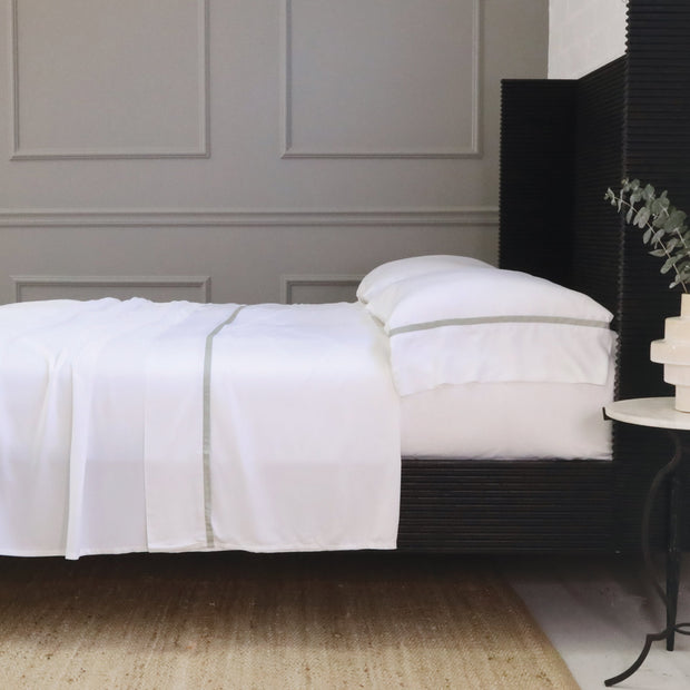Pom Pom at Home Langston Bamboo Sateen Sheet Set ~ Sea Glass Flange ~ Available in Twin, Queen and King Sizes