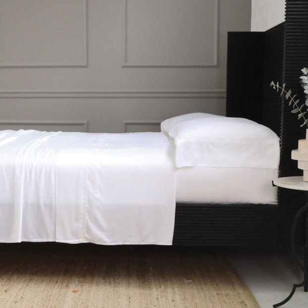 Pom Pom at Home Langston Bamboo Sateen Sheet Set ~ White Flange ~ Available in Twin, Queen and King Sizes