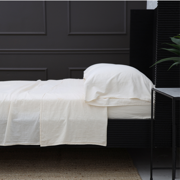 Pom Pom at Home Mateo Greige Crinkled Cotton Sheet Set ~ Available in Twin, Queen and King Sizes