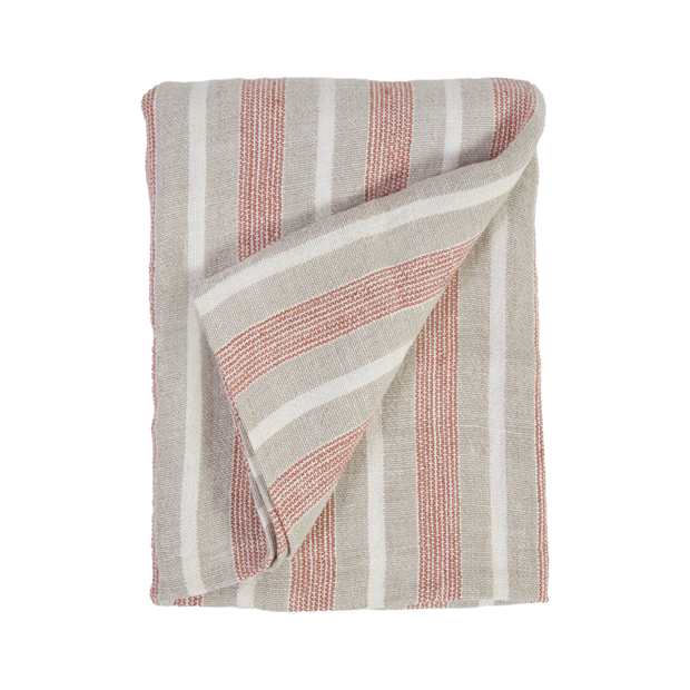 Pom Pom at Home Montecito Terracotta and Natural Linen Striped Blanket ~ Available in Queen and King Sizes