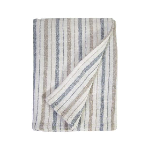 Pom Pom at Home Naples Ocean and Natural Linen Striped Blanket ~ Available in Queen and King Sizes