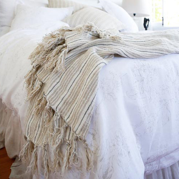 Pom Pom at Home Newport Natural and Midnight Striped Linen Blanket ~ Available in Queen and King Sizes