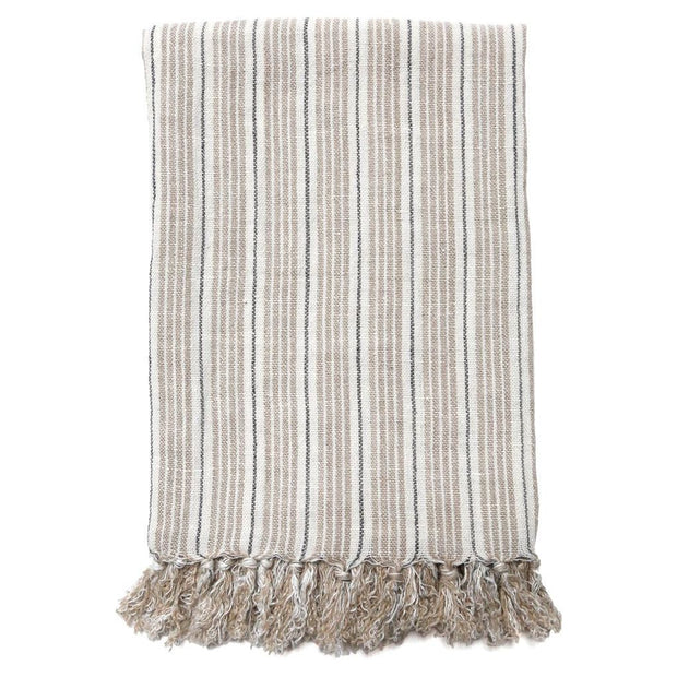 Pom Pom at Home Newport Natural and Midnight Striped Linen Blanket ~ Available in Queen and King Sizes