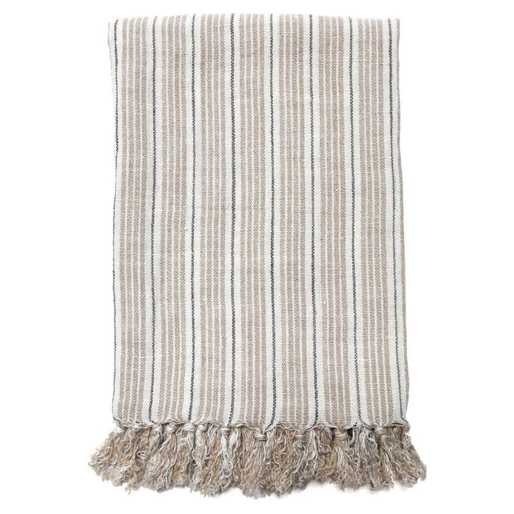 Pom Pom at Home Newport Natural and Midnight Striped Linen Blanket ~ Available in Queen and King Sizes