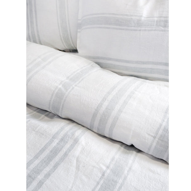 Pom Pom at Home Jackson White & Ocean Striped Linen Duvet Cover and Pillow Shams ~ Available in Queen and King Sizes