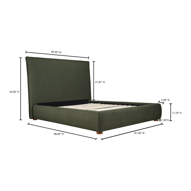 Moe's Home Collection Luzon Green Upholstered King Size Bed With Tall Headboard