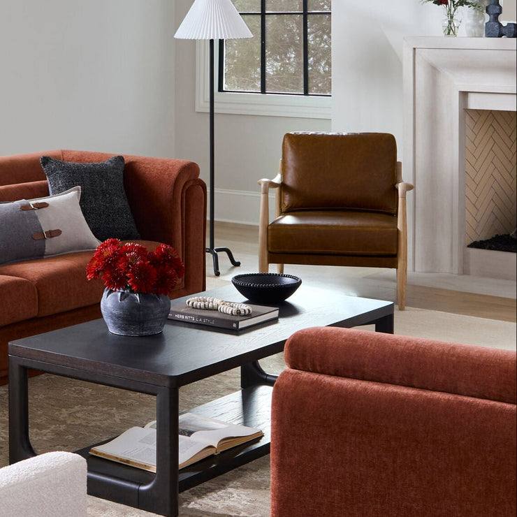 Becki Owens x SURYA Gaviota Accent Chair in Brown Leather