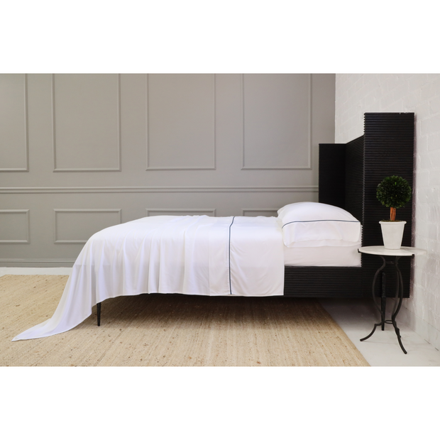 Pom Pom at Home Sheena Bamboo Sateen Sheet Set ~ Navy Piping ~ Available in Twin, Queen and King Sizes