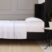 Pom Pom at Home Sheena Bamboo Sateen Sheet Set ~ Navy Piping ~ Available in Twin, Queen and King Sizes