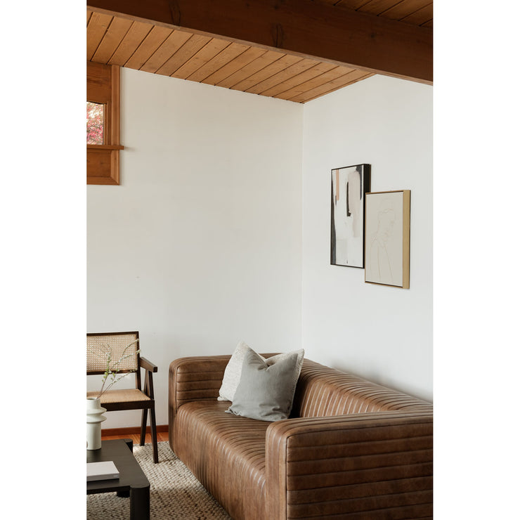Moe's Home Collection Castle Channel Stitched Brown Leather Sofa
