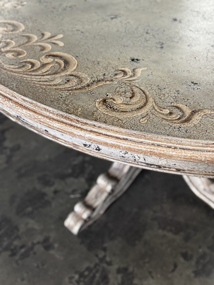 Casa Bonita Peruvian Hand-Painted and Carved Wood 60” Round Torino Dining Table in Rustic Plata