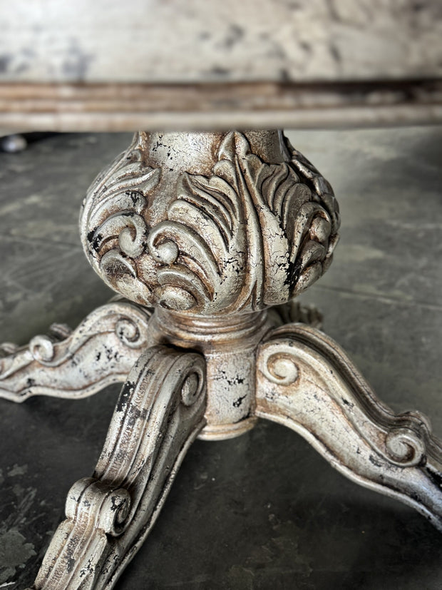 Casa Bonita Peruvian Hand-Painted and Carved Wood 60” Round Torino Dining Table in Rustic Plata