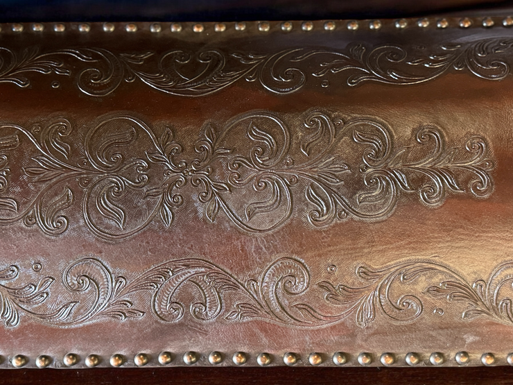 Casa Bonita Peruvian Hand-Carved Wood and Hand-Tooled Leather Turin Leather Bench