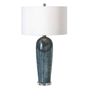 Uttermost Maira Heathered Blue Ceramic Table Lamp With White Linen Shade