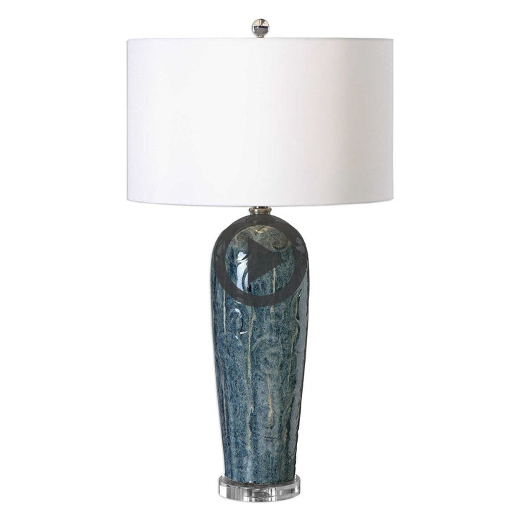 Uttermost Maira Heathered Blue Ceramic Table Lamp With White Linen Shade
