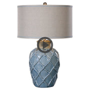 Uttermost Parterre Pale Blue Ceramic Table Lamp With Light Beige Linen Shade