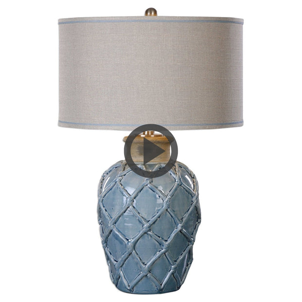 Uttermost Parterre Pale Blue Ceramic Table Lamp With Light Beige Linen Shade