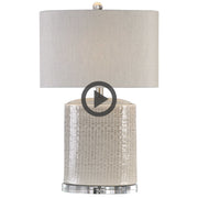 Uttermost Modica Taupe and Gray Glazed Ceramic Table Lamp With Beige Linen Shadeb
