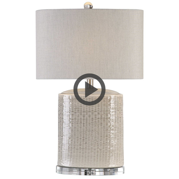 Uttermost Modica Taupe and Gray Glazed Ceramic Table Lamp With Beige Linen Shadeb
