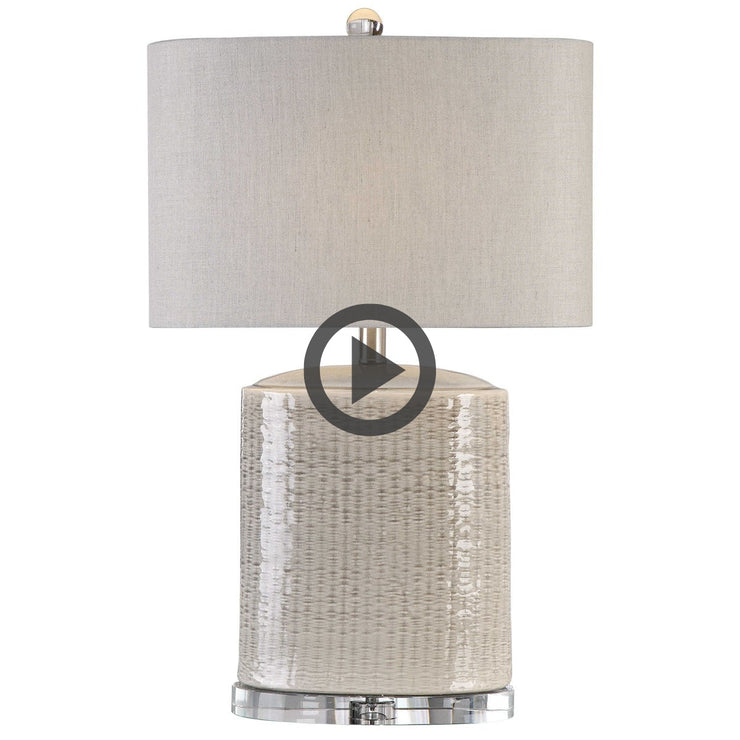 Uttermost Modica Taupe and Gray Glazed Ceramic Table Lamp With Beige Linen Shadeb