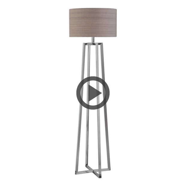 Uttermost Keokee Polished Steel Floor Lamp With Taupe Linen