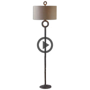 Uttermost Ferro Aged Rust Bronze Iron Floor Lamp With Beige Linen Fabric