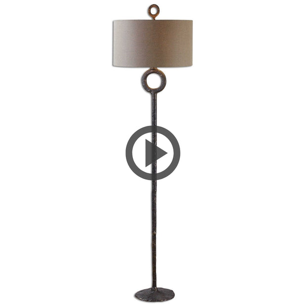 Uttermost Ferro Aged Rust Bronze Iron Floor Lamp With Beige Linen Fabric