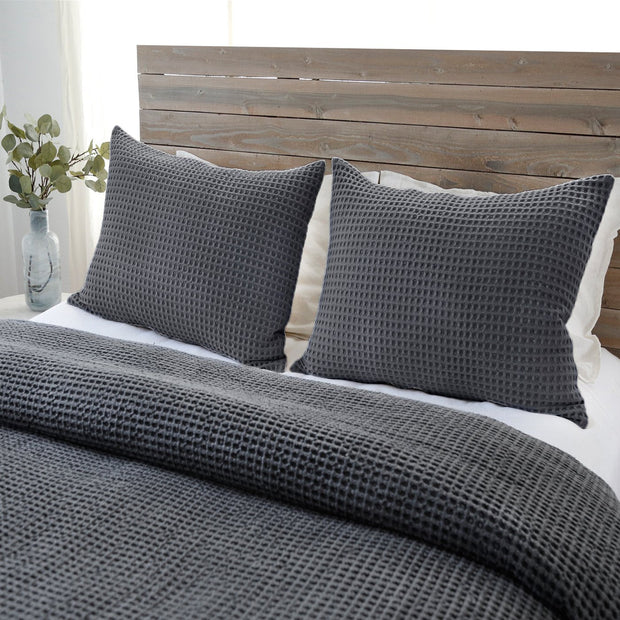 Pom Pom at Home Zuma Charcoal Waffle Weave Blanket and Pillow Shams ~ Available in Twin, Queen and King Sizes