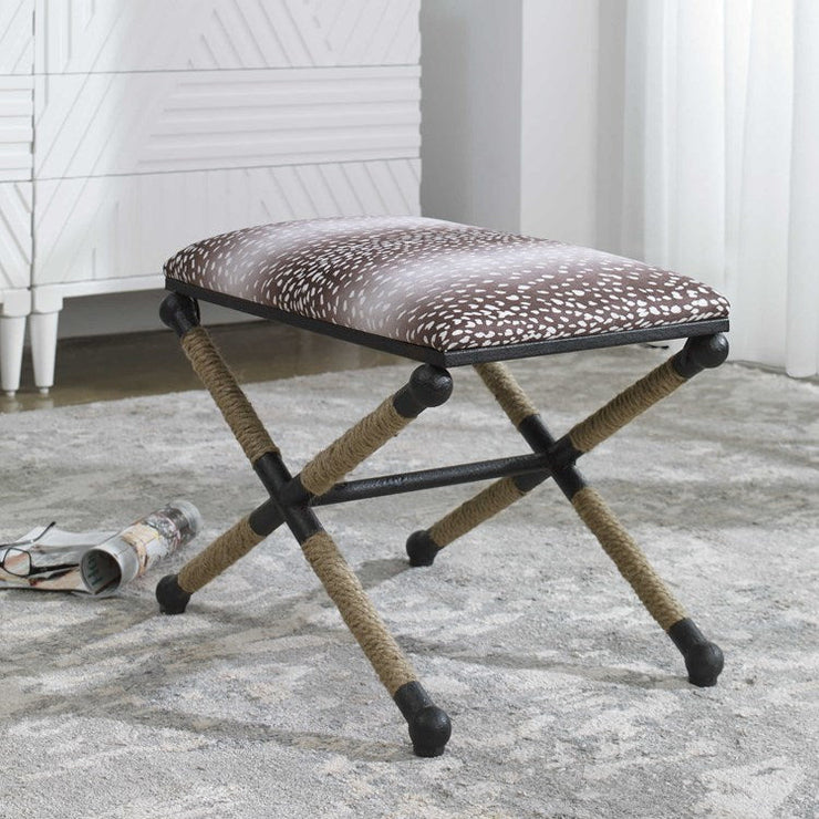 Uttermost Fawn Fabric Seat Natural Rope & Iron Small Bench