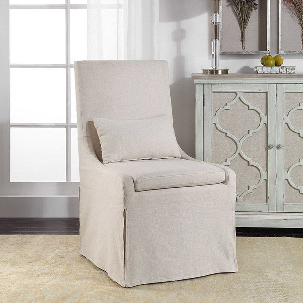 Uttermost Coley Off-White Linen Performance Fabric Slipcovered Armless Chair With Pillow