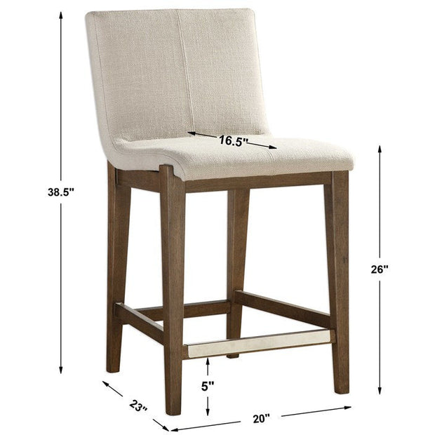 Uttermost Klemens Linen Performance Fabric Seat With Light Walnut Birch Wood Base Counter Stool