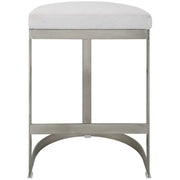 Uttermost Ivanna White Linen Performance Fabric Counter Stool With Brushed Silver Iron Base