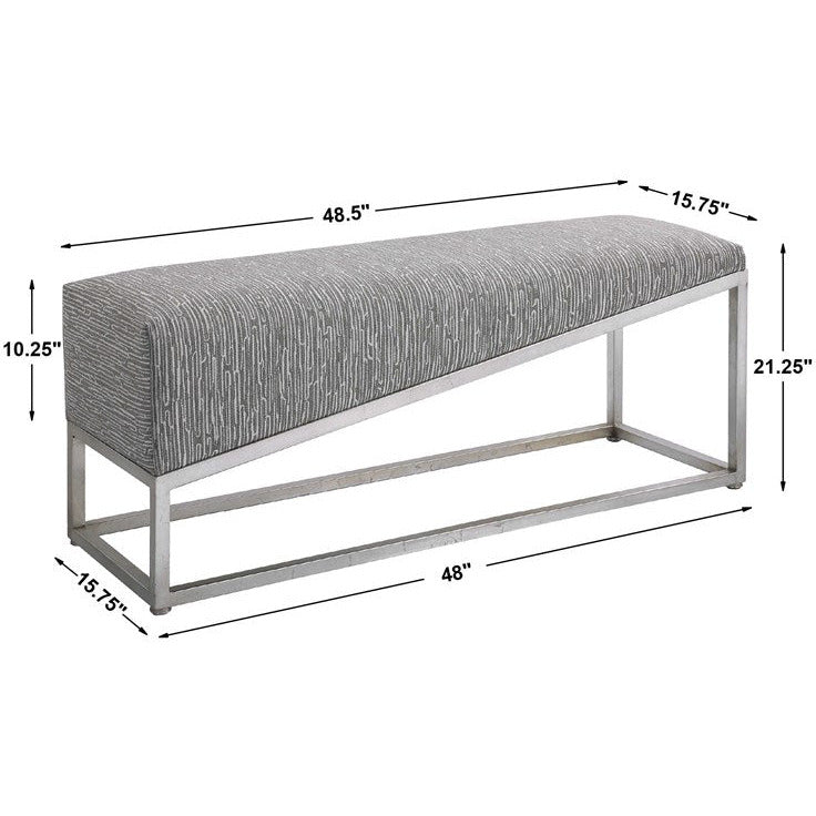 Uttermost Uphill Climb Gray Fabric Cushion Modern Brushed Silver Iron Bench