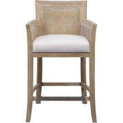 Uttermost Encore Off White Linen Performance Fabric Natural Cane Counter Stool
