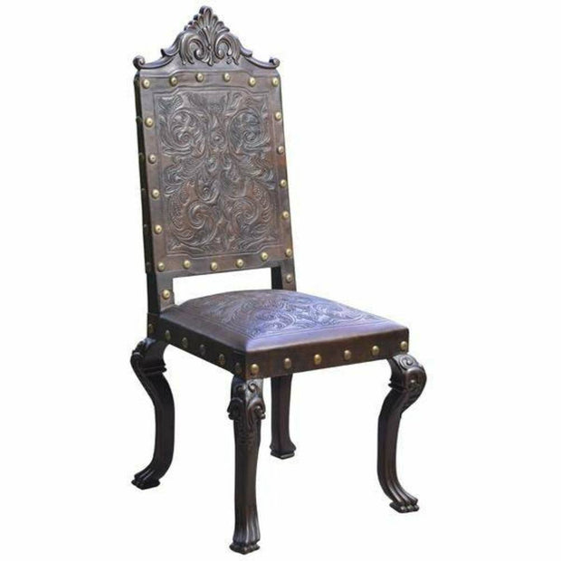 Casa Bonita Peruvian Hand-Painted Carved Wood and Tooled Leather Leonie Dining Chair
